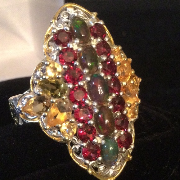 Atlanta Gem & Mineral Show Jewelry - Breathtaking Genuine Fiery Opals, Citrine & Garnet Ring